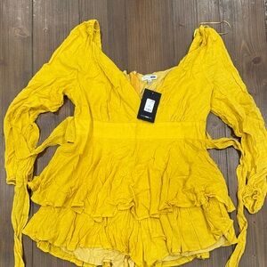Fashion Nova Yellow Ruffled Jumpsuit